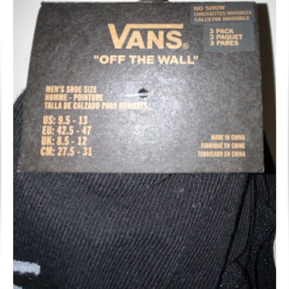 Vans Off The Wall No Show Socks 3 Pair Men 9.5-13 Black w White Logo Skate Ride - Picture 3 of 11